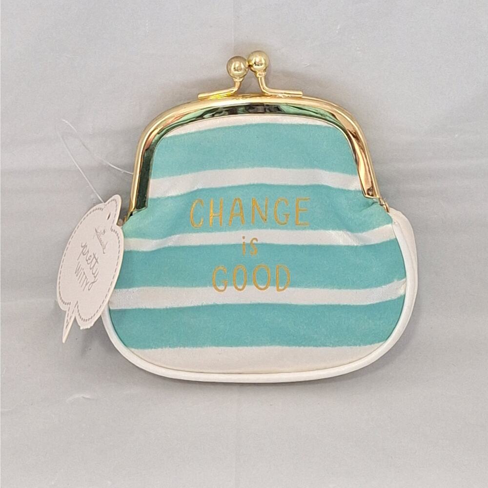 "Change is Good" Teal and White Stiped Kiss-Lock Coin Purse
